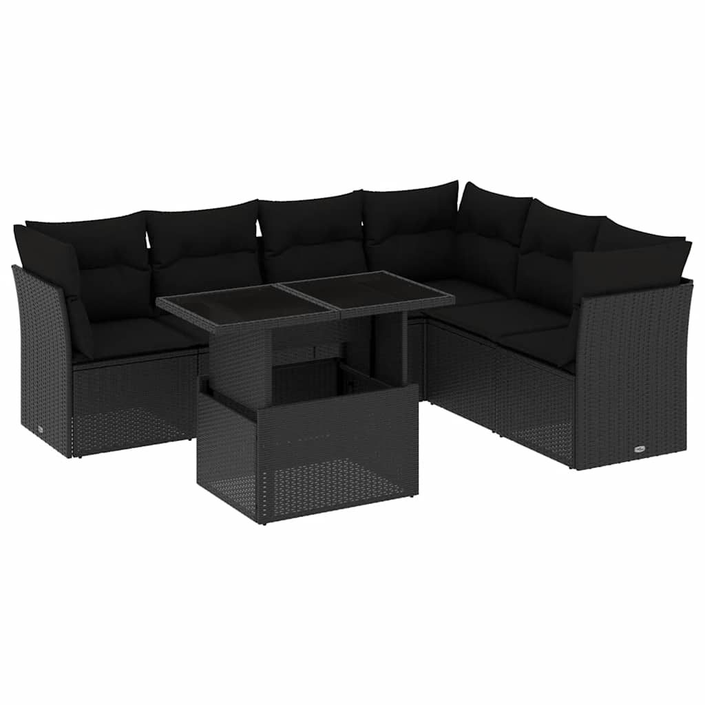 Set Divani da Giardino con Cuscini 7pz Nero Polyrattan | homemem39