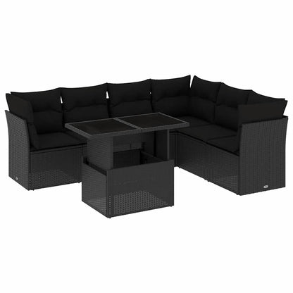 Set Divani da Giardino con Cuscini 7pz Nero Polyrattan | homemem39