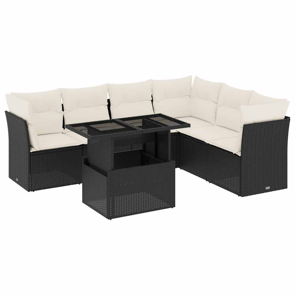 Set Divani da Giardino con Cuscini 7pz Nero Polyrattan | homemem39