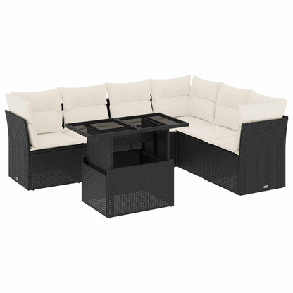 Set Divani da Giardino con Cuscini 7pz Nero Polyrattan | homemem39