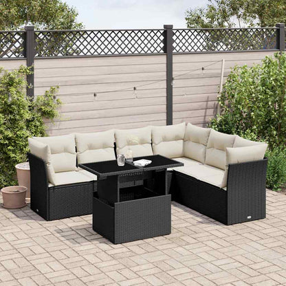 Set Divani da Giardino con Cuscini 7pz Nero Polyrattan | homemem39