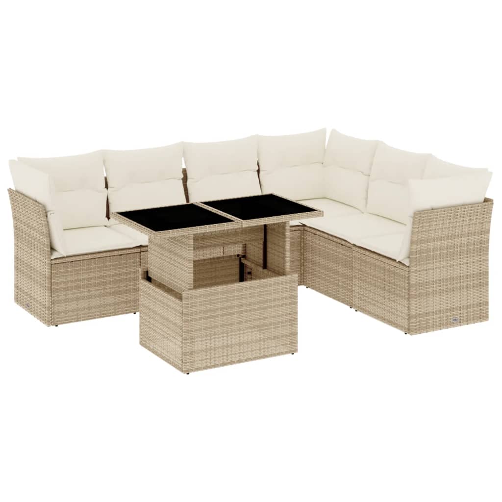 Set Divani da Giardino 7 pz con Cuscini Beige in Polyrattan - homemem39