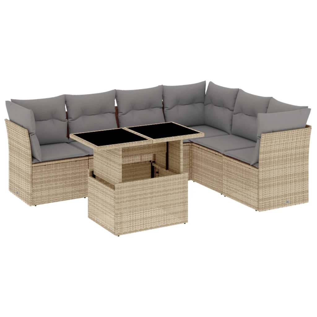Set Divani da Giardino 7 pz con Cuscini Beige in Polyrattan | homemem39
