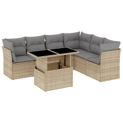 Set Divani da Giardino 7 pz con Cuscini Beige in Polyrattan | homemem39