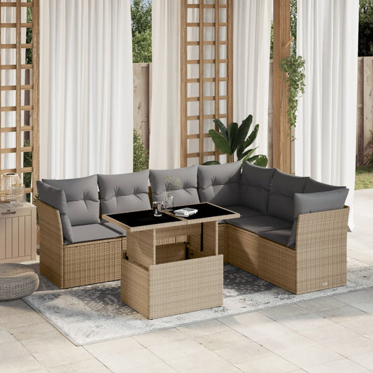 Set Divani da Giardino 7 pz con Cuscini Beige in Polyrattan | homemem39