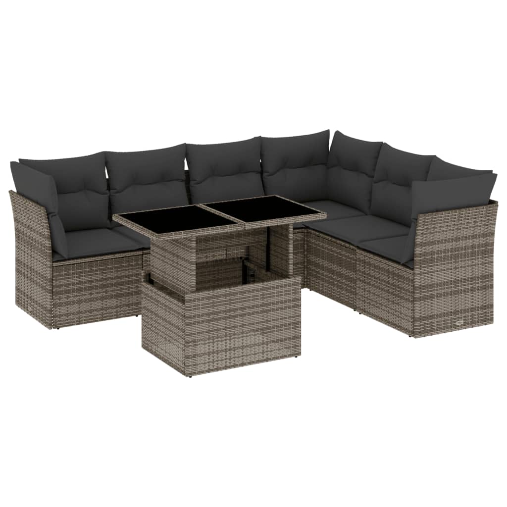 Set Divani da Giardino 7 pz con Cuscini Grigio in Polyrattan - homemem39