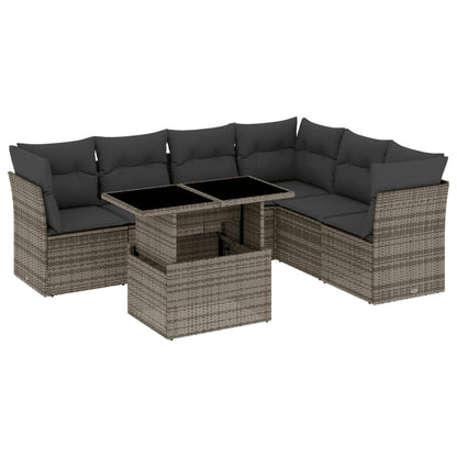 Set Divani da Giardino 7 pz con Cuscini Grigio in Polyrattan