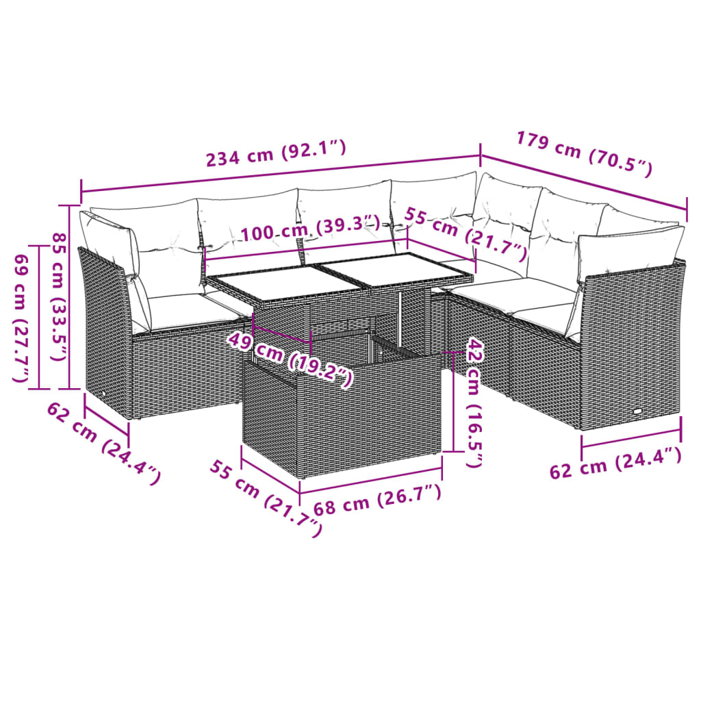 Set Divani da Giardino 7 pz con Cuscini Grigio in Polyrattan | homemem39