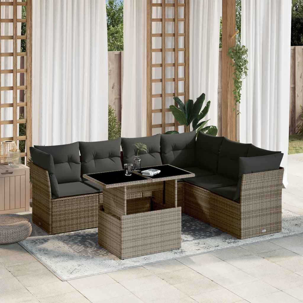 Set Divani da Giardino 7 pz con Cuscini Grigio in Polyrattan | homemem39