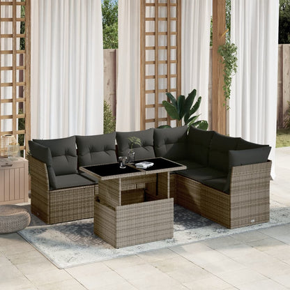 Set Divani da Giardino 7 pz con Cuscini Grigio in Polyrattan | homemem39