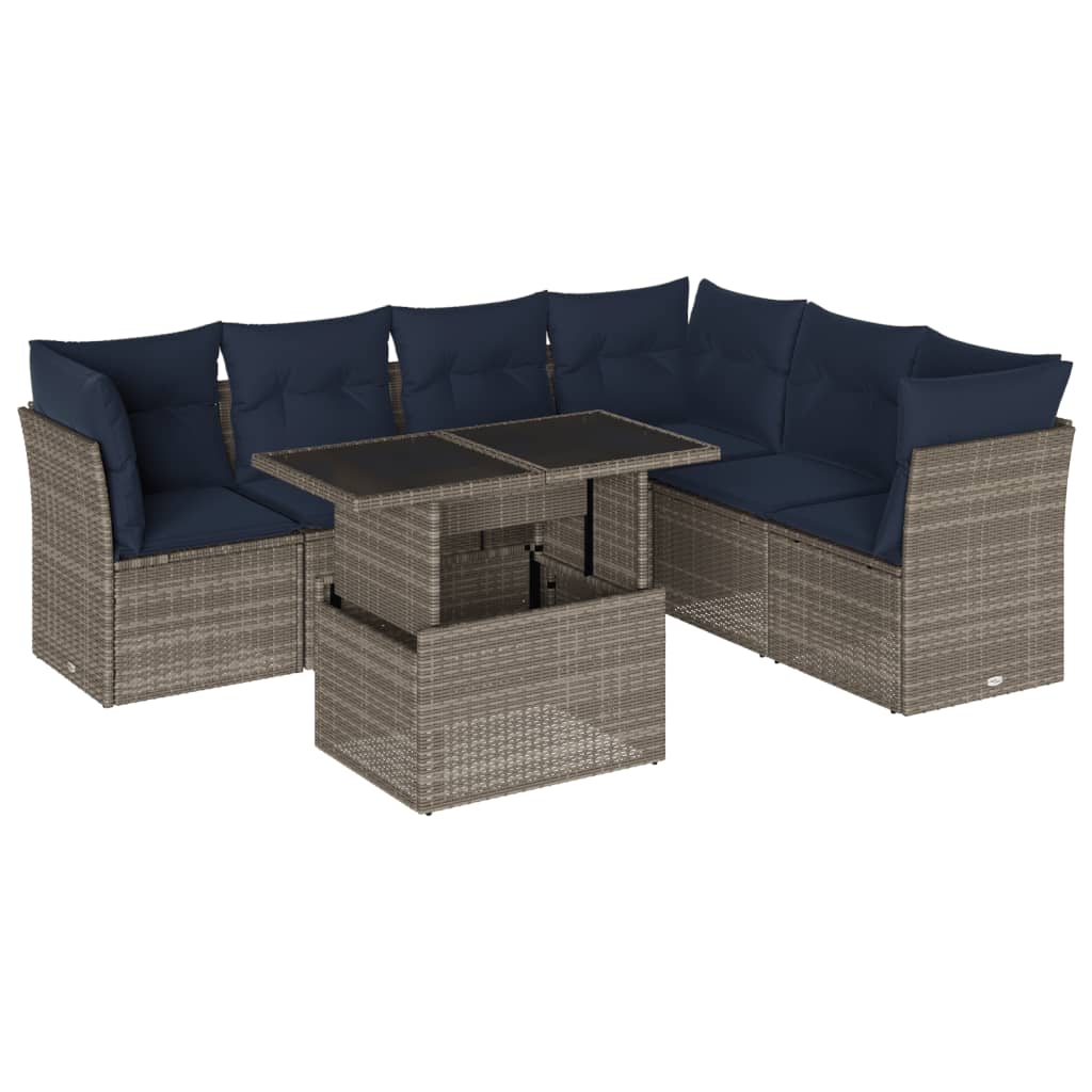 Set Divani da Giardino 7 pz con Cuscini Grigio in Polyrattan | homemem39