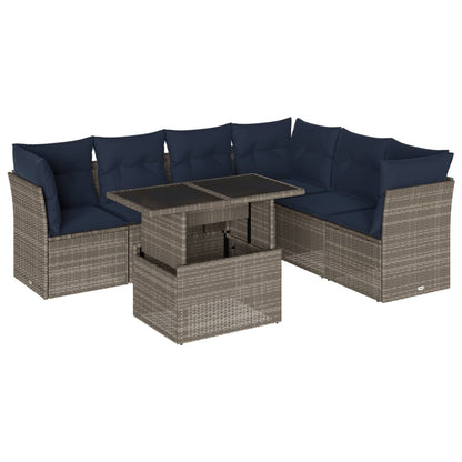 Set Divani da Giardino 7 pz con Cuscini Grigio in Polyrattan | homemem39