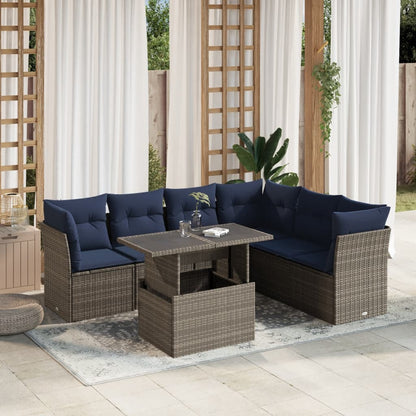 Set Divani da Giardino 7 pz con Cuscini Grigio in Polyrattan