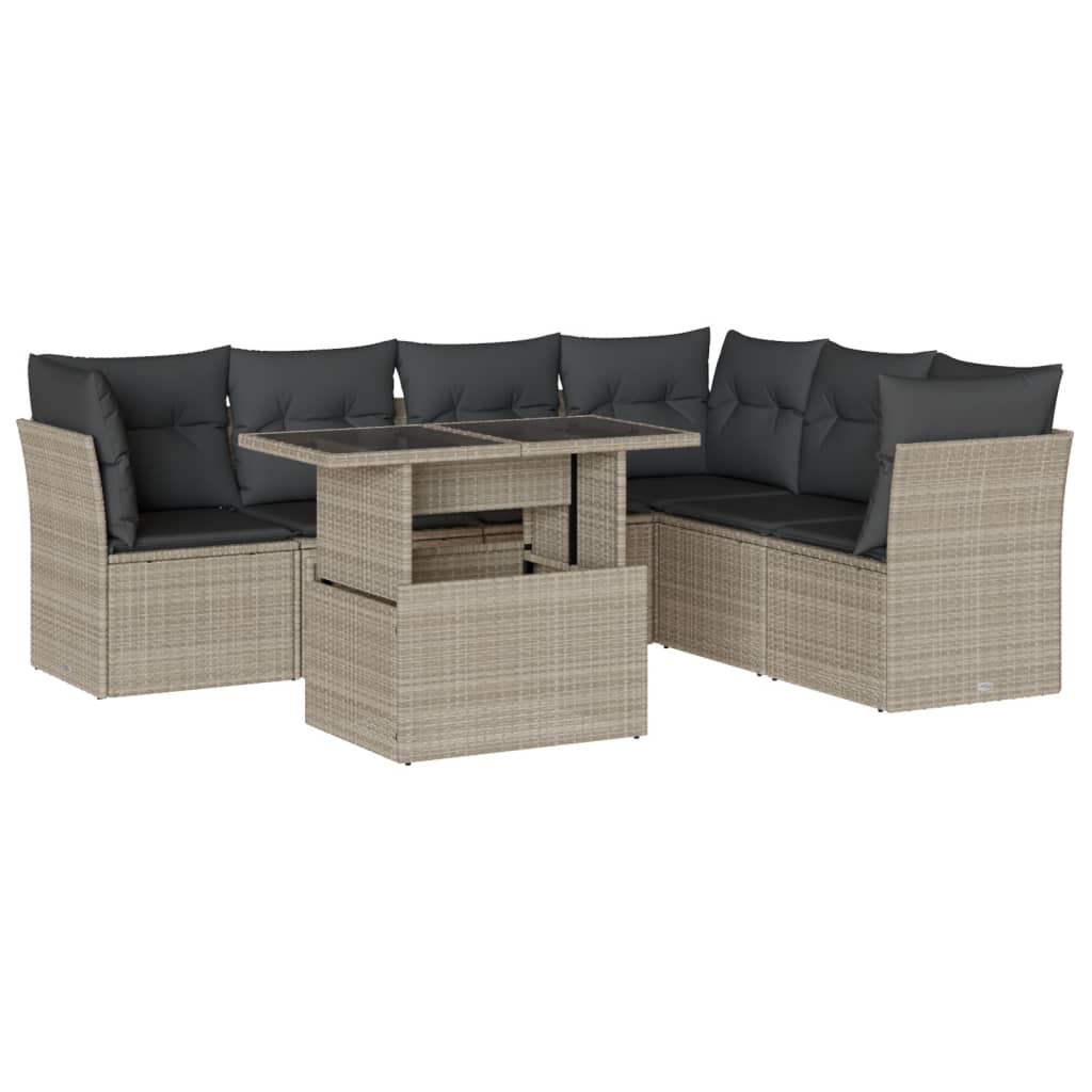 Set Divani da Giardino 7pz con Cuscini Grigio Chiaro Polyrattan | homemem39