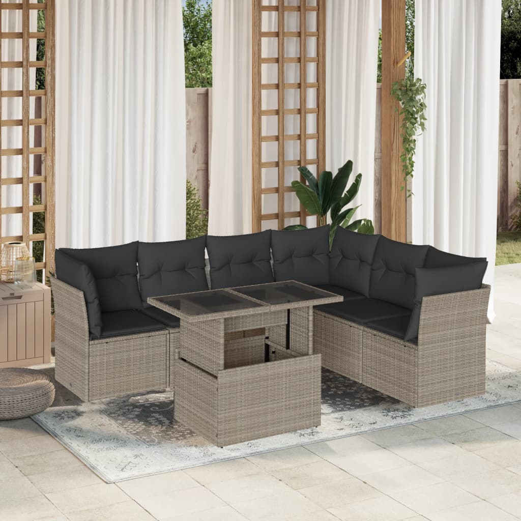Set Divani da Giardino 7pz con Cuscini Grigio Chiaro Polyrattan | homemem39