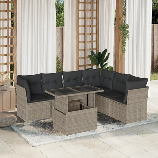 Set Divani da Giardino 7pz con Cuscini Grigio Chiaro Polyrattan - homemem39