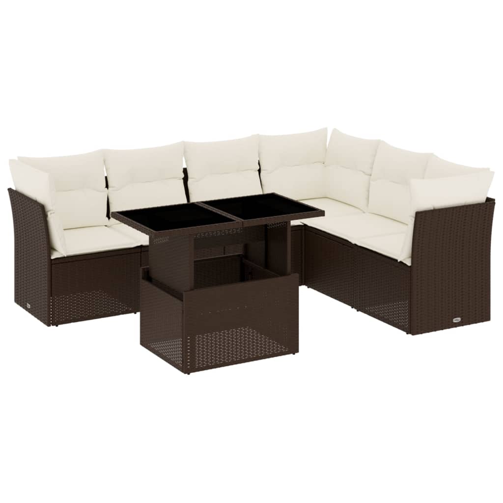 Set Divani da Giardino 7 pz con Cuscini Marrone in Polyrattan - homemem39
