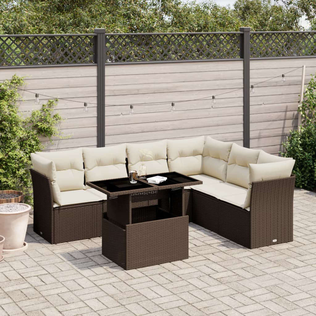 Set Divani da Giardino 7 pz con Cuscini Marrone in Polyrattan - homemem39