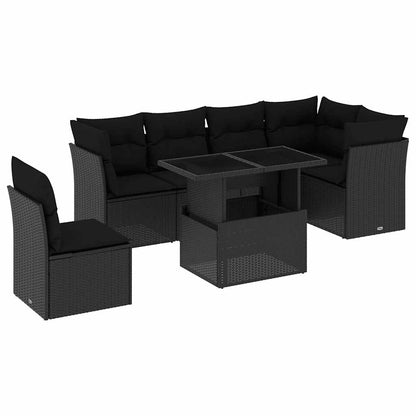 Set Divani da Giardino con Cuscini 7pz Nero Polyrattan | homemem39