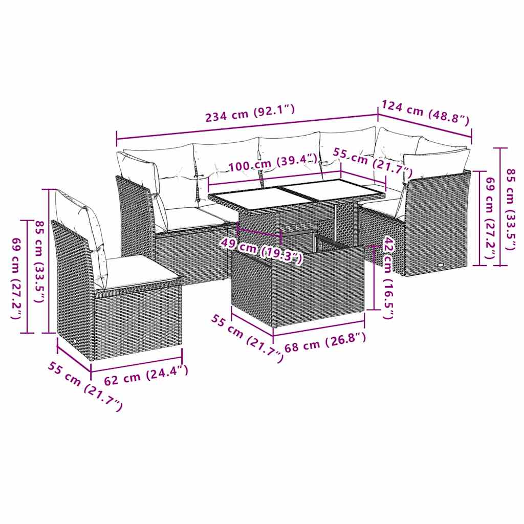 Set Divani da Giardino con Cuscini 7pz Nero Polyrattan | homemem39