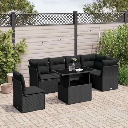 Set Divani da Giardino con Cuscini 7pz Nero Polyrattan