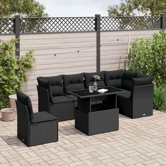 Set Divani da Giardino con Cuscini 7pz Nero Polyrattan - homemem39