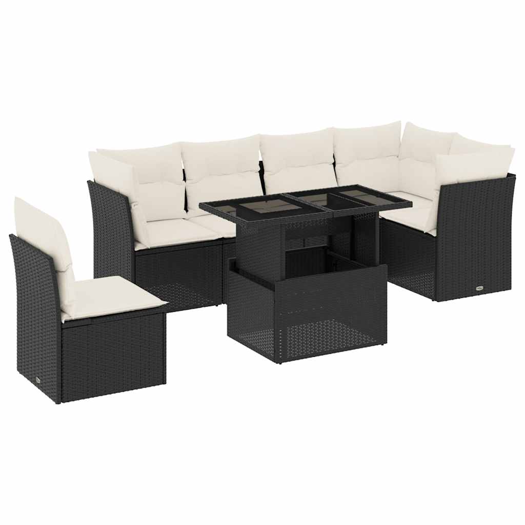 Set Divani da Giardino con Cuscini 7pz Nero Polyrattan - homemem39