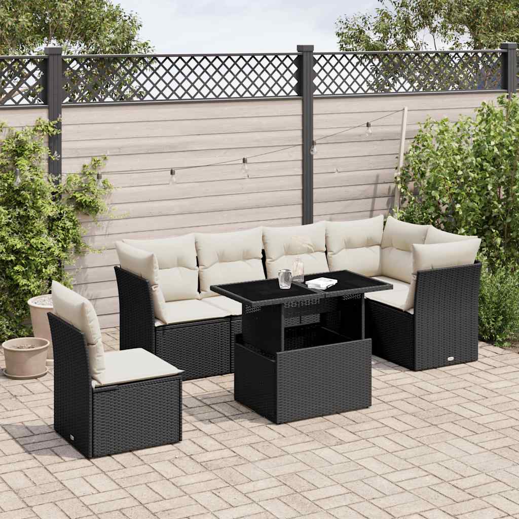 Set Divani da Giardino con Cuscini 7pz Nero Polyrattan - homemem39