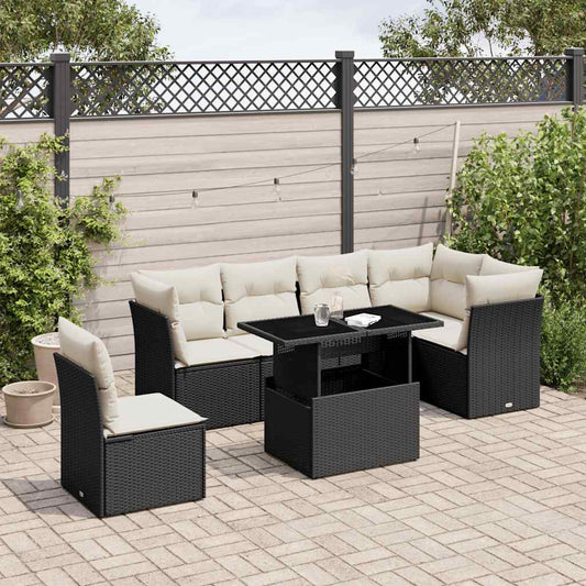Set Divani da Giardino con Cuscini 7pz Nero Polyrattan - homemem39