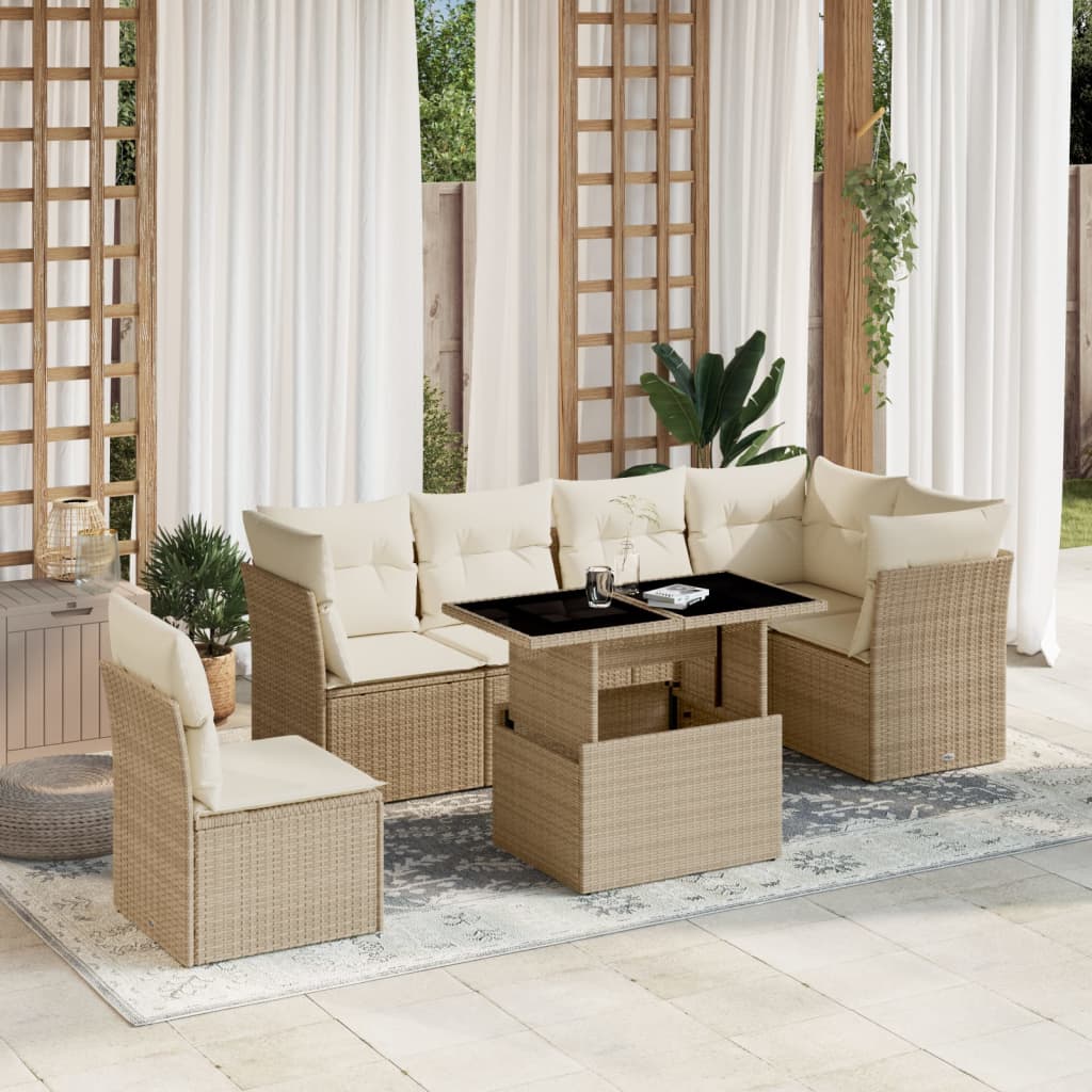 Set Divani da Giardino 7 pz con Cuscini Beige in Polyrattan - homemem39
