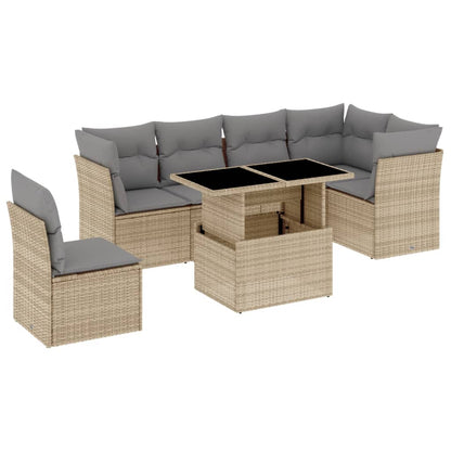 Set Divani da Giardino 7 pz con Cuscini Beige in Polyrattan - homemem39