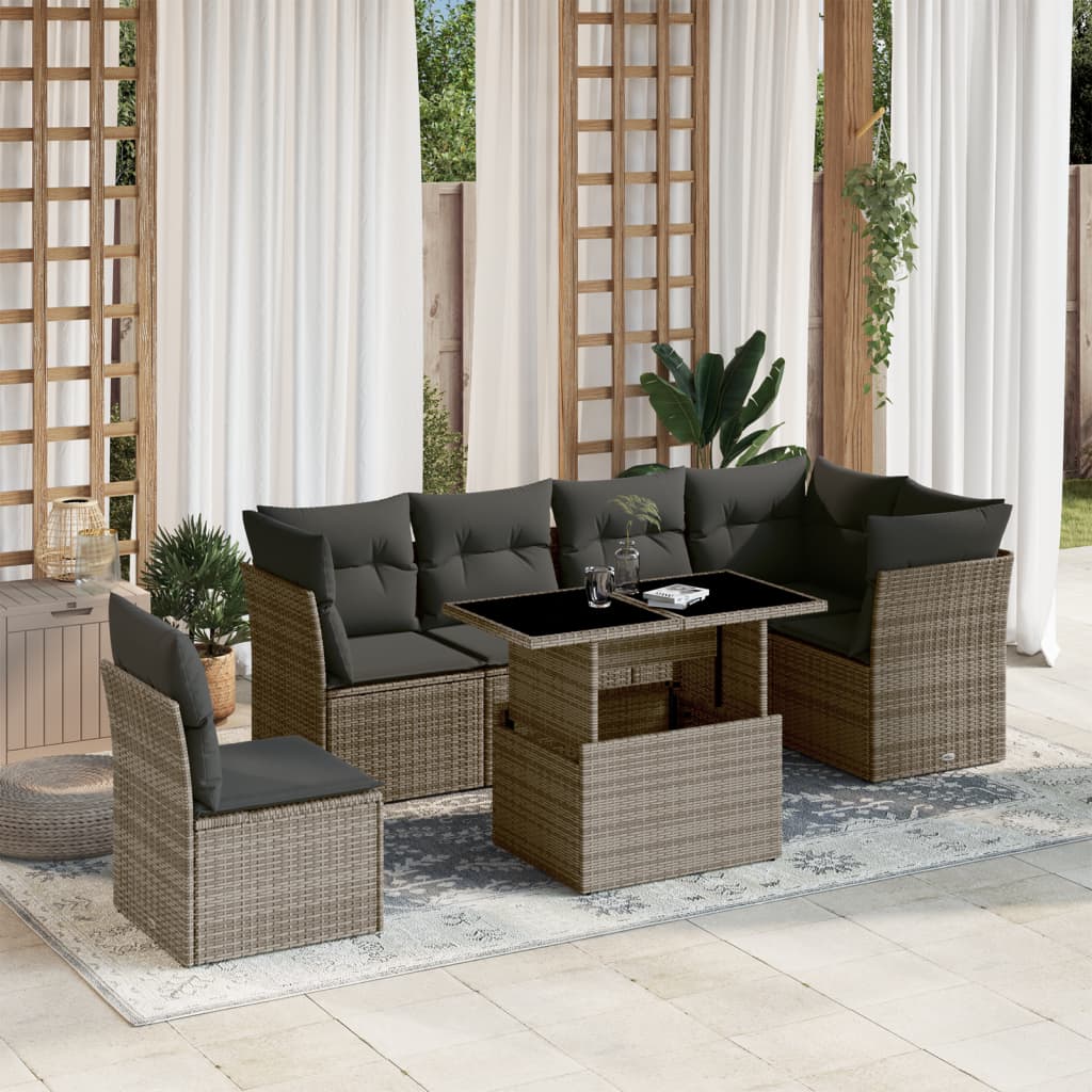 Set Divani da Giardino 7 pz con Cuscini Grigio in Polyrattan - homemem39