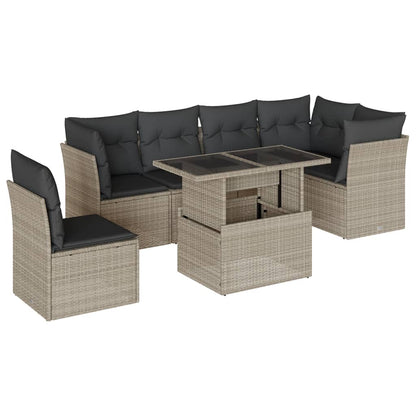 Set Divani da Giardino 7pz con Cuscini Grigio Chiaro Polyrattan - homemem39