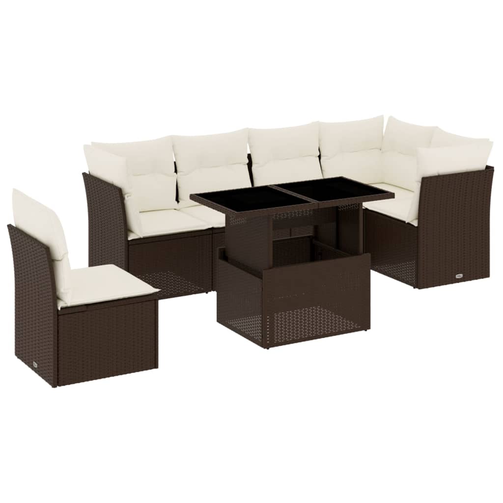 Set Divani da Giardino 7 pz con Cuscini Marrone in Polyrattan - homemem39