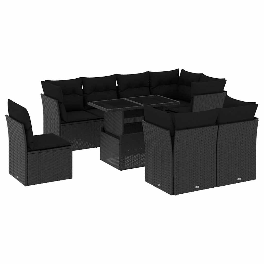 Set Divani da Giardino 9 pz con Cuscini Nero in Polyrattan - homemem39