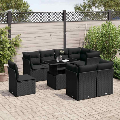 Set Divani da Giardino 9 pz con Cuscini Nero in Polyrattan - homemem39