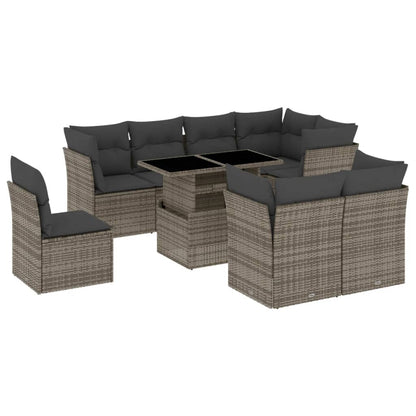 Set Divano da Giardino 9 pz con Cuscini Grigio in Polyrattan - homemem39