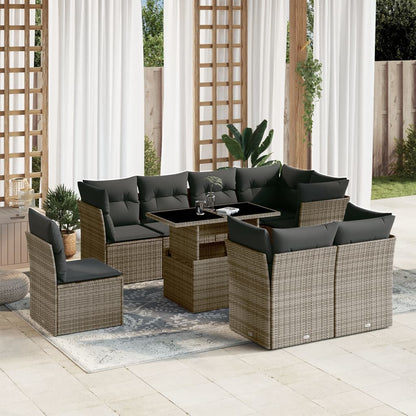 Set Divano da Giardino 9 pz con Cuscini Grigio in Polyrattan - homemem39