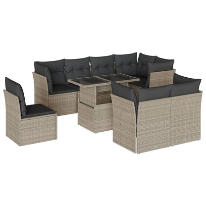 Set Divano da Giardino 9pz con Cuscini Grigio Chiaro Polyrattan - homemem39