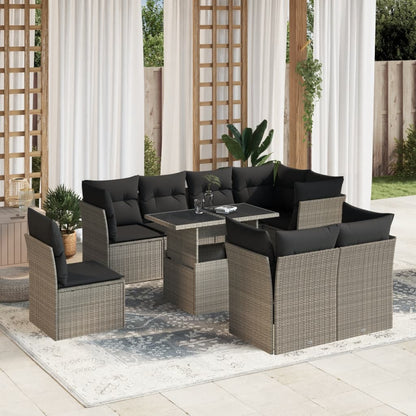 Set Divano da Giardino 9pz con Cuscini Grigio Chiaro Polyrattan - homemem39