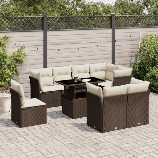 Set Divani da Giardino 9pz con Cuscini Marrone in Polyrattan - homemem39