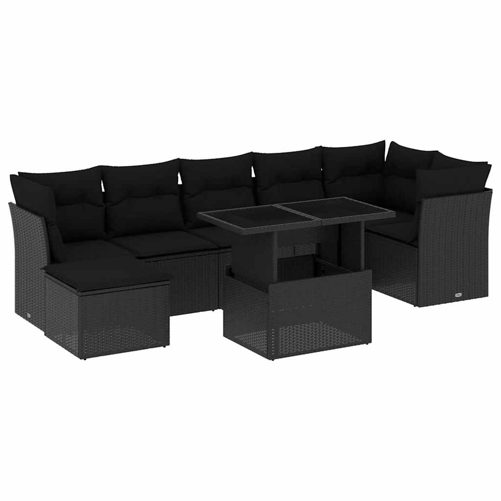 Set Divani da Giardino con Cuscini 8 pz Nero in Polyrattan - homemem39