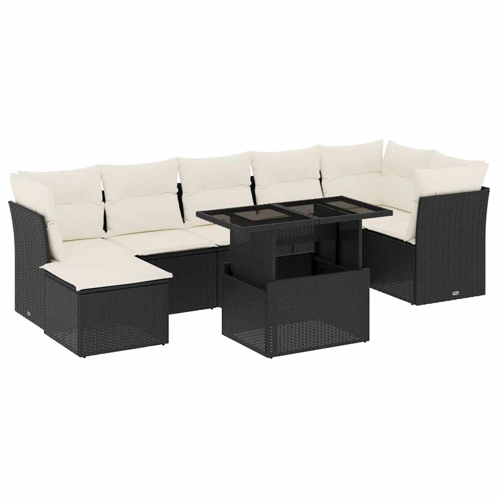 Set Divani da Giardino con Cuscini 8 pz Nero in Polyrattan - homemem39