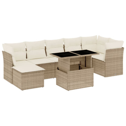 Set Divano da Giardino 8 pz con Cuscini Beige in Polyrattan - homemem39