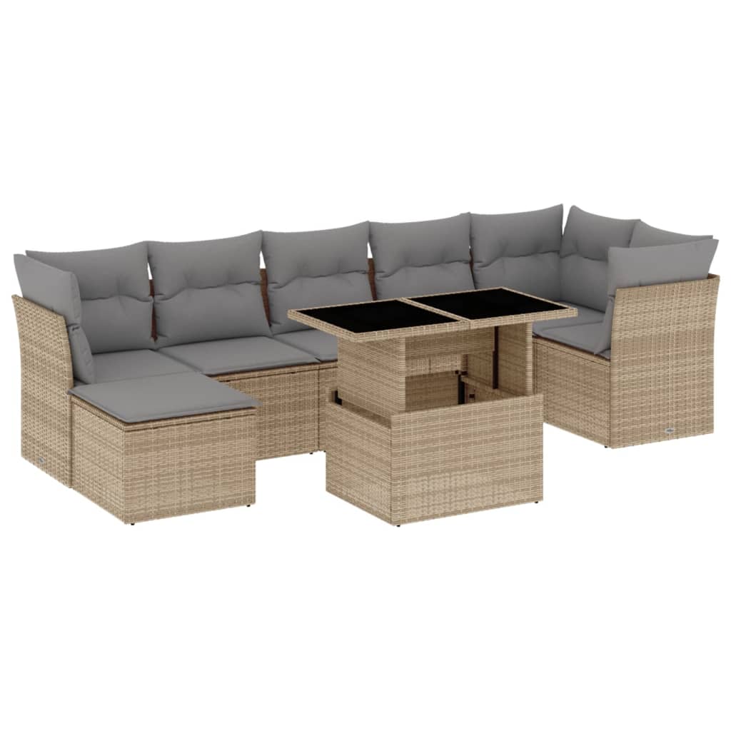 Set Divano da Giardino 8 pz con Cuscini Beige in Polyrattan - homemem39