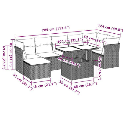Set Divani da Giardino 8 pz con Cuscini Grigio in Polyrattan | homemem39