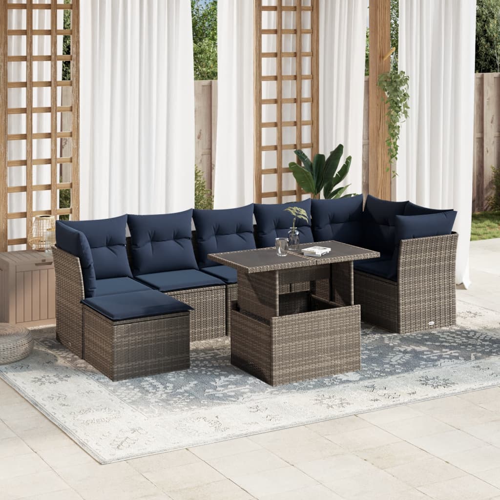 Set Divani da Giardino 8 pz con Cuscini Grigio in Polyrattan | homemem39