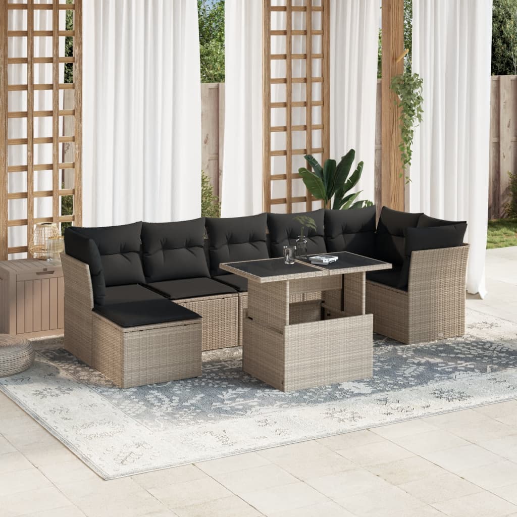 Set Divano da Giardino 8pz con Cuscini Grigio Chiaro Polyrattan | homemem39
