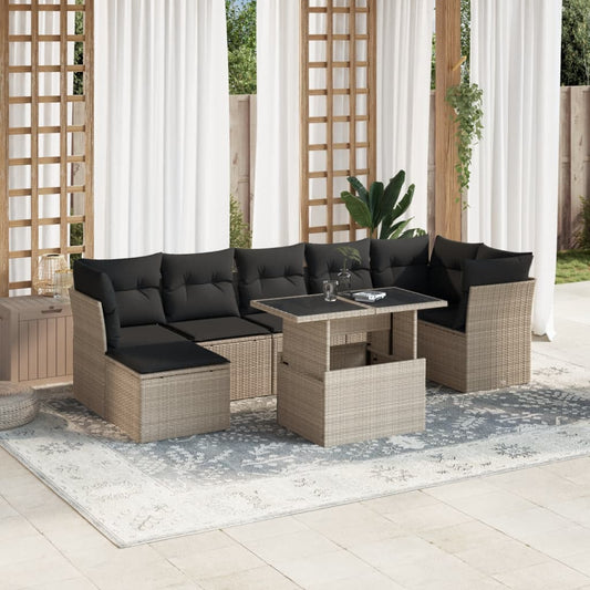 Set Divano da Giardino 8pz con Cuscini Grigio Chiaro Polyrattan - homemem39