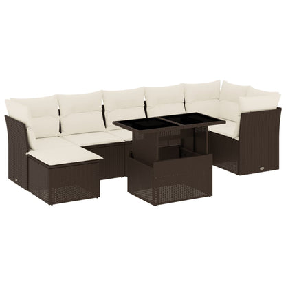Set Divani da Giardino 8 pz con Cuscini Marrone in Polyrattan | homemem39